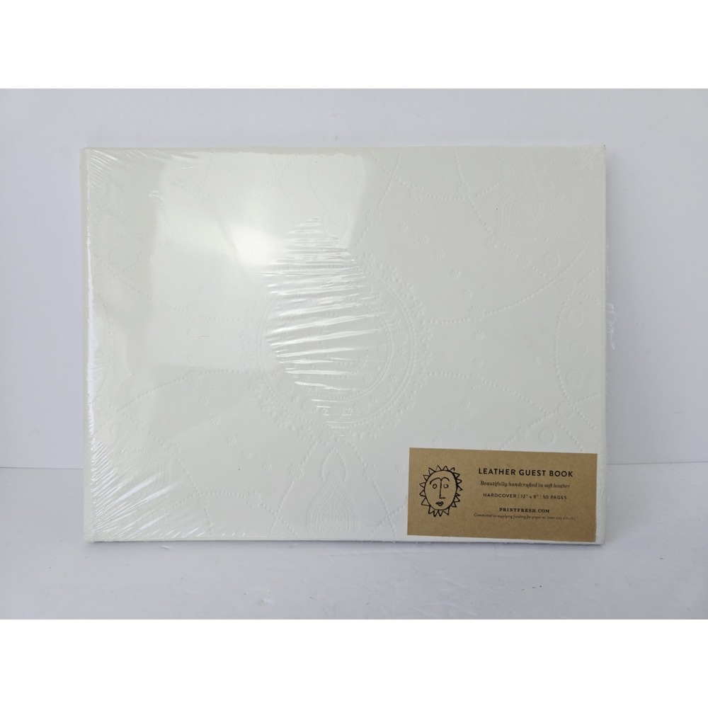 Leather Guest Book white soft leather NEW Print Fresh‎